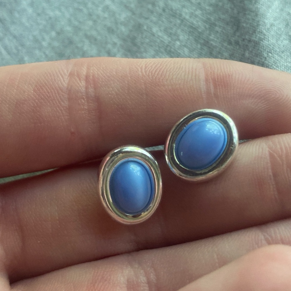 Silver and Blue Oval Earrings